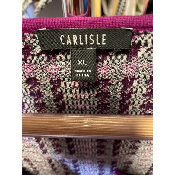 Carlisle Purple Checked Round Neck Long Sleeved Cardigan Sweater Sz XL - Picture 7 of 12